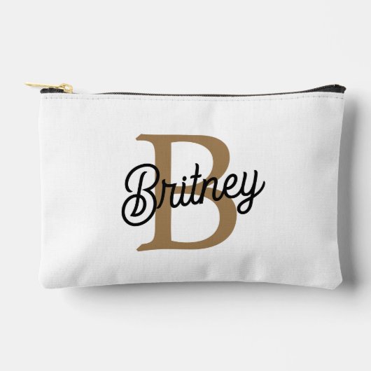 Pochette À Accessoires Monogramme moderne élégant Nom Black Gold Script (Recto)