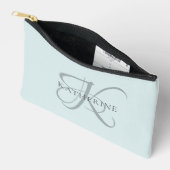 Pochette À Accessoires Monogramme moderne élégant Script Aqua Blue (Ouvrir)