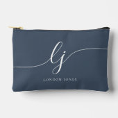 Pochette À Accessoires Monogramme Moderne Élégante Calligraphie Marine Bl (Recto)