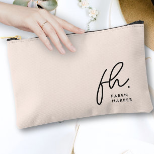 Pochette À Accessoires Monogramme Moderne Minimaliste Script Blush Rose