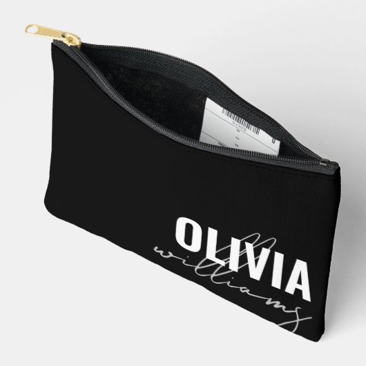 Pochette À Accessoires Monogramme moderne noir et blanc (Ouvrir)