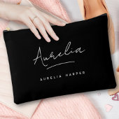 Pochette À Accessoires Monogramme Moderne Noir Nom du script Branché Sign