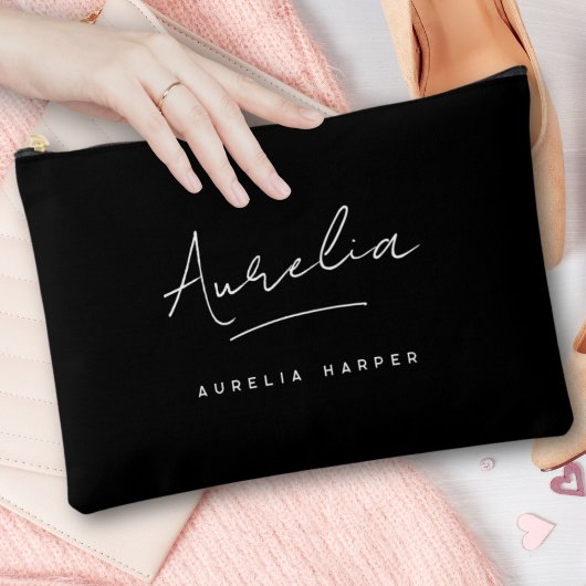 Pochette À Accessoires Monogramme Moderne Noir Nom du script Branché Sign