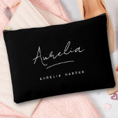 Pochette À Accessoires Monogramme Moderne Noir Nom du script Branché Sign