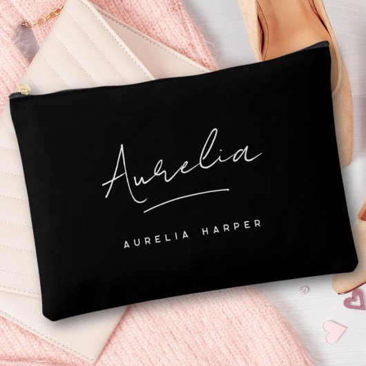 Pochette À Accessoires Monogramme Moderne Noir Nom du script Branché Sign