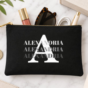 Pochette À Accessoires Monogramme Moderne Nom Noir Gris