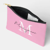 Pochette À Accessoires Monogramme Moderne Nom Rose (Ouvrir)