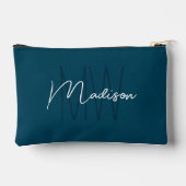 Pochette À Accessoires Monogramme Moderne Nom Script Bleu (Verso)