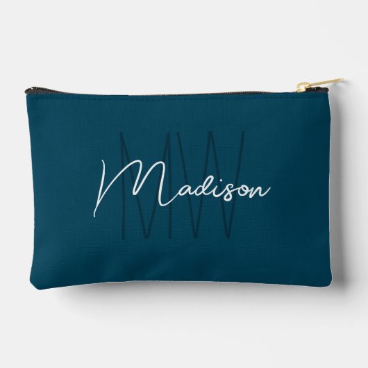Pochette À Accessoires Monogramme Moderne Nom Script Bleu (Verso)