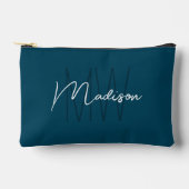 Pochette À Accessoires Monogramme Moderne Nom Script Bleu (Recto)