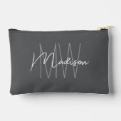 Pochette À Accessoires Monogramme Moderne Nom Script Gris (Verso)