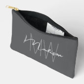 Pochette À Accessoires Monogramme Moderne Nom Script Gris (Ouvrir)