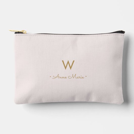 Pochette À Accessoires Monogramme Moderne Rose Doré Script (Recto)