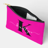 Pochette À Accessoires Monogramme moderne rose noir écriture script (Ouvrir)