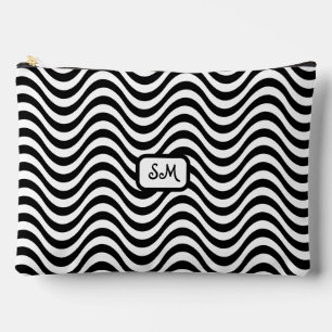 Pochette À Accessoires Monogramme Noir Blanc Wavy Stripes Psychedélique