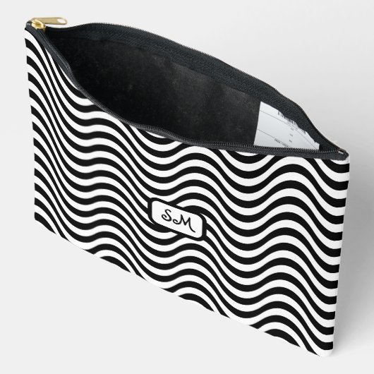 Pochette À Accessoires Monogramme Noir Blanc Wavy Stripes Psychedélique (Ouvrir)