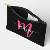 Pochette À Accessoires Monogramme noir rose chaud Nom de la fille Script (Ouvrir)
