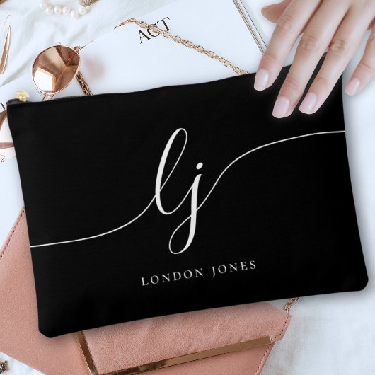 Pochette À Accessoires Monogramme Noir Stylish Calligraphie Initiales Nom