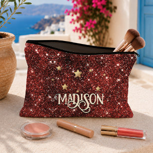Pochette À Accessoires Monogramme pailleté rouge noir chic et fantaisiste