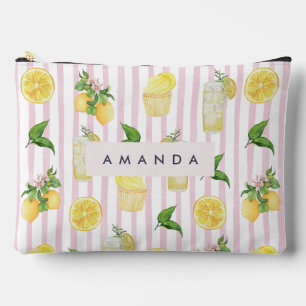 Pochette À Accessoires Monogramme Personnalisé Aquarelle Lemons Lemonade