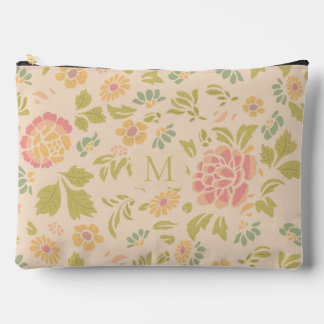 Pochette À Accessoires Monogramme Personnalisé Floral Vintage Sauge & Ros