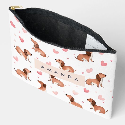 Pochette À Accessoires Monogramme Personnalisé Mignon Chien Dachshund (Ouvrir)