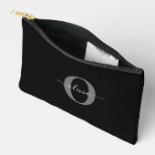 Pochette À Accessoires Monogramme personnalisé Nom de script noir blanc g (Ouvrir)