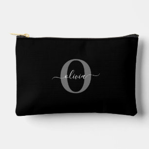 Pochette À Accessoires Monogramme personnalisé Nom de script noir blanc g