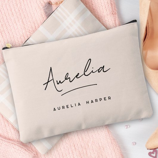 Pochette À Accessoires Monogramme Personnalisé Nom rose Signature Plaid