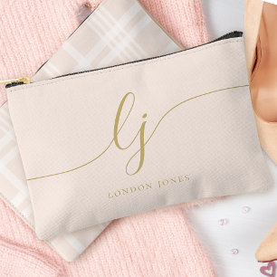 Pochette À Accessoires Monogramme Personnalisé Pink Gold Nom initial Plai