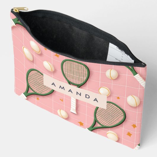 Pochette À Accessoires Monogramme Personnalisé Retro Tennis Racket Motif (Ouvrir)