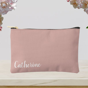 Pochette À Accessoires monogramme personnalisé, rose avec typographie de 