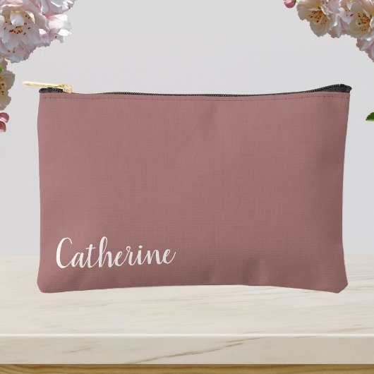 Pochette À Accessoires monogramme personnalisé, rose poussiéreux avec typ