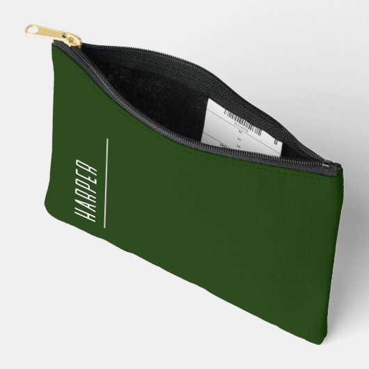Pochette À Accessoires monogramme personnalisé, vert forêt (Ouvrir)
