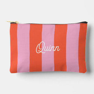 Pochette À Accessoires Monogramme rayures audacieuses rose et rouge