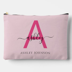 Pochette À Accessoires Monogramme rose chaud Nom de la fille Script
