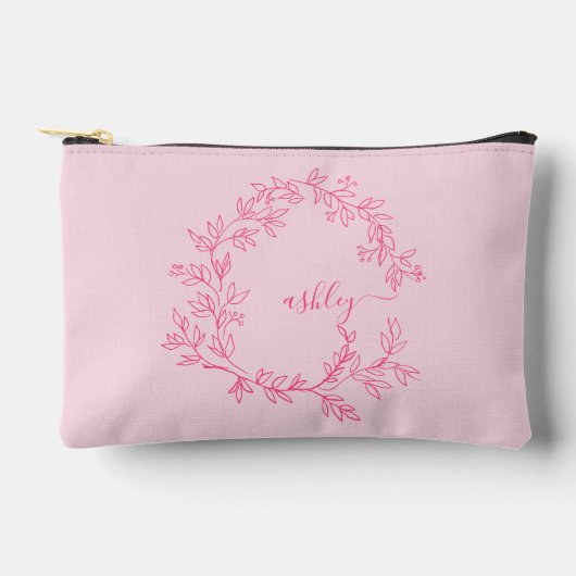 Pochette À Accessoires Monogramme rose chaud Nom de la fille Script (Recto)