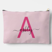 Pochette À Accessoires Monogramme rose chaud Nom de la fille Script (Verso)