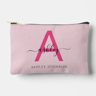Pochette À Accessoires Monogramme rose chaud Nom de la fille Script