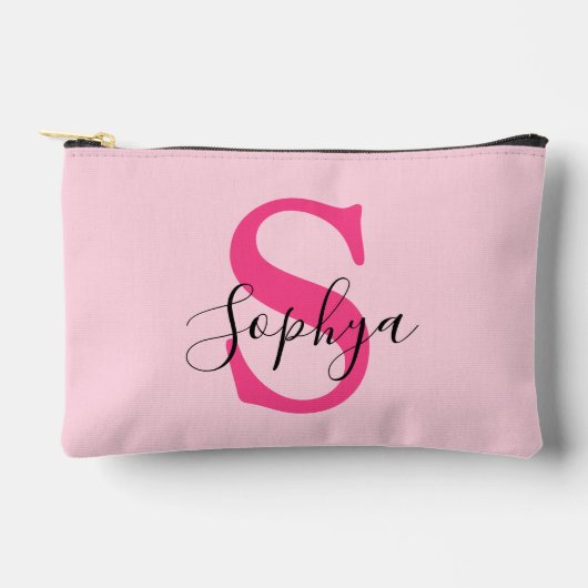 Pochette À Accessoires Monogramme rose chaud simple personnalisé (Recto)