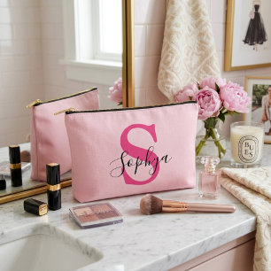 Pochette À Accessoires Monogramme rose personnalisé simple