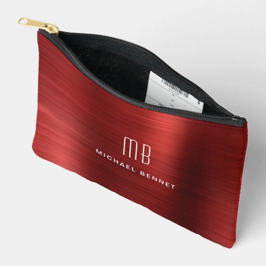 Pochette À Accessoires Monogramme rouge moderne (Ouvrir)