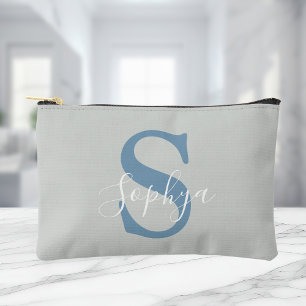 Pochette À Accessoires Monogramme simple personnalisé bleu