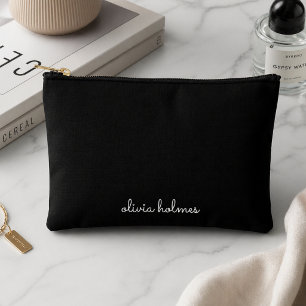 Pochette À Accessoires Monogramme Tendance   Nom de Script Noir Moderne