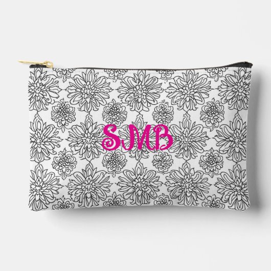 Pochette À Accessoires Monogramme végétal noir et blanc Floral (Recto)
