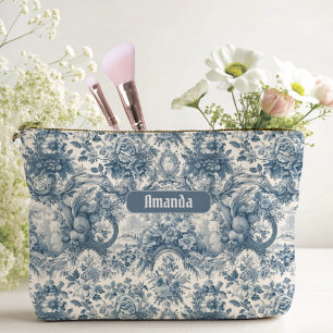 Pochette À Accessoires monogramme vintage fleuri Blue toile de jouy