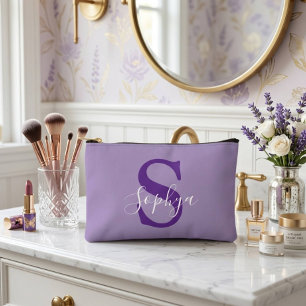 Pochette À Accessoires Monogramme Violet Simple Personnalisé