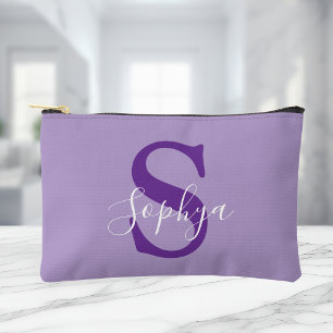 Pochette À Accessoires Monogramme Violet Simple Personnalisé