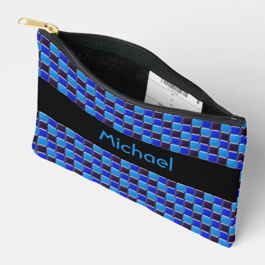 Pochette À Accessoires Mosaïque moderne en noir, bleu royal, coutume (Ouvrir)