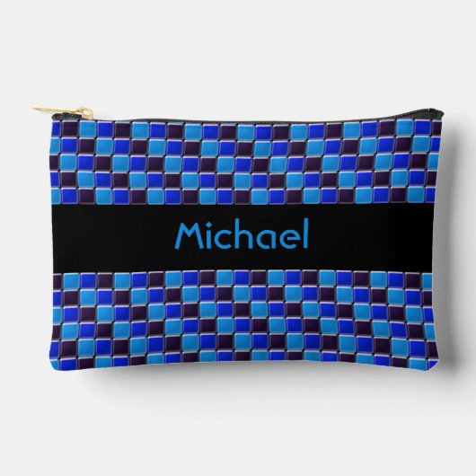 Pochette À Accessoires Mosaïque moderne en noir, bleu royal, coutume (Recto)